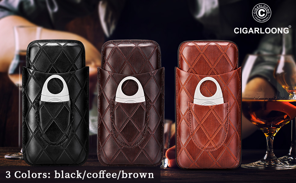 Вишуканий тютюнець CIGARLOONG: шкіряний футляр для сигар з 3 відділеннями та різаком з нержавіючої сталі (колір: коричневий)