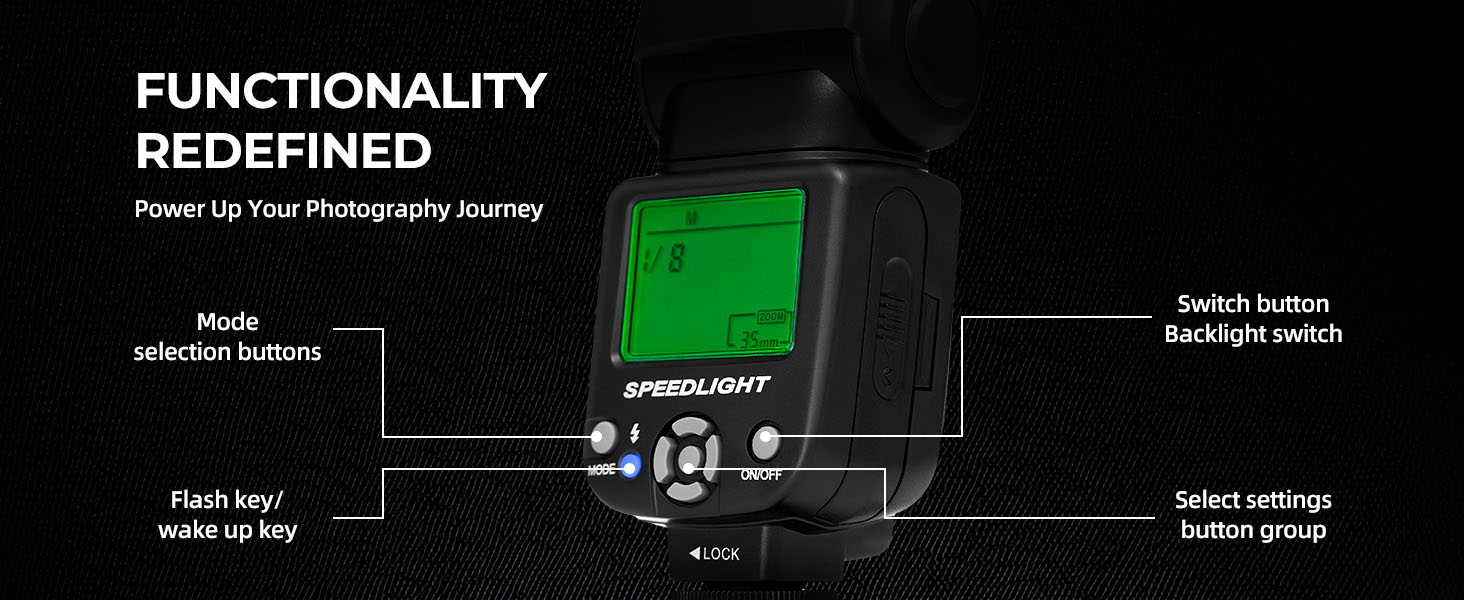 Спалах для камери AMBITFUL AF970: сумісність з Canon, Nikon, Sony, Olympus, Fuji, Panasonic, бездротовий, LCD-дисплей