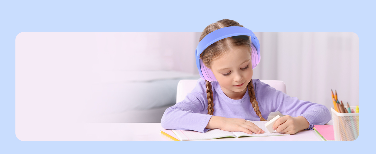 iClever Бездротові навушники для дітей з LED-підсвічуванням, Over-Ear, Bluetooth 5.2, мікрофон, рожевий градієнт, час роботи 85 годин