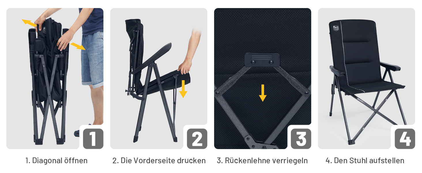 Кампінговий стілець розкладний Timber Ridge 2 шт, чорний, з високою спинкою, 3 положення, до 160 кг, широкий сидіння 57 см, для кемпінгу, балкону, дачі