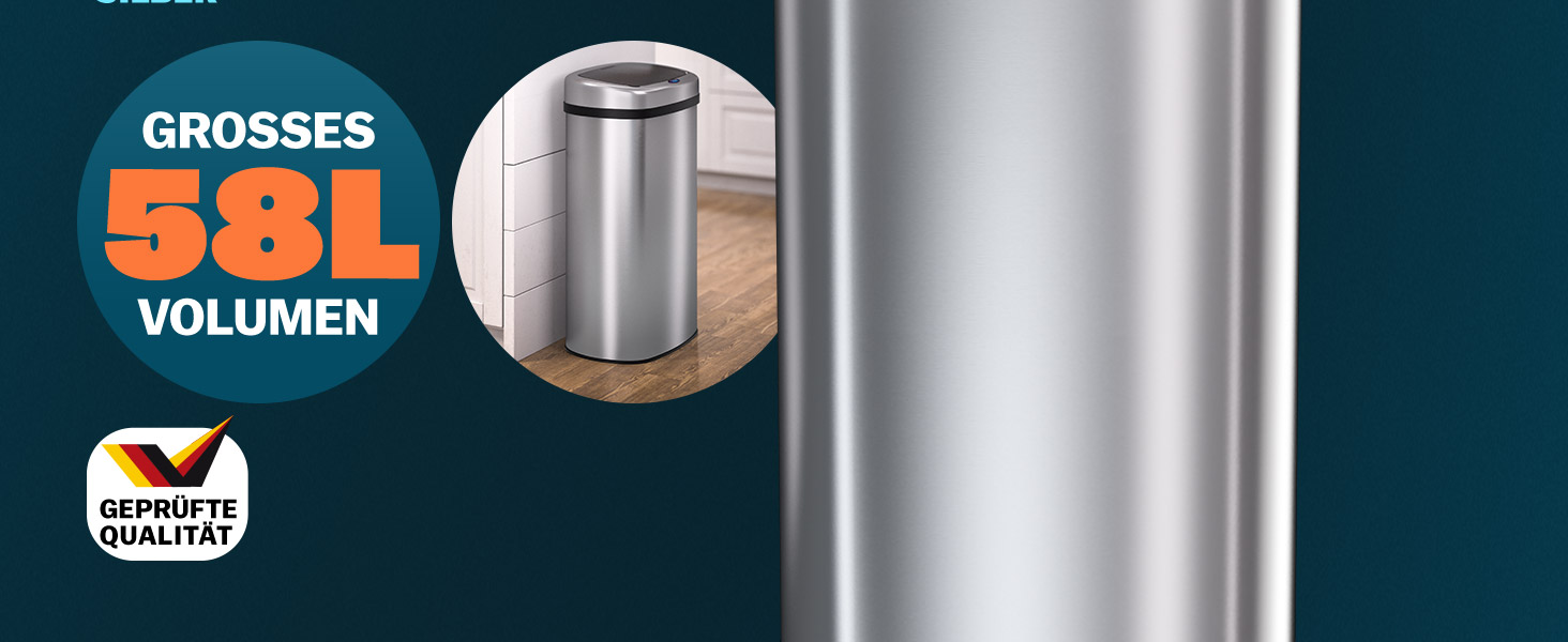 Monzana Sensor Trash Can - 58L Automatic Kitchen Waste Bin with Motion Sensor, Soft-Close Lid, Waterproof, Smart USB Rechargeable - Silver