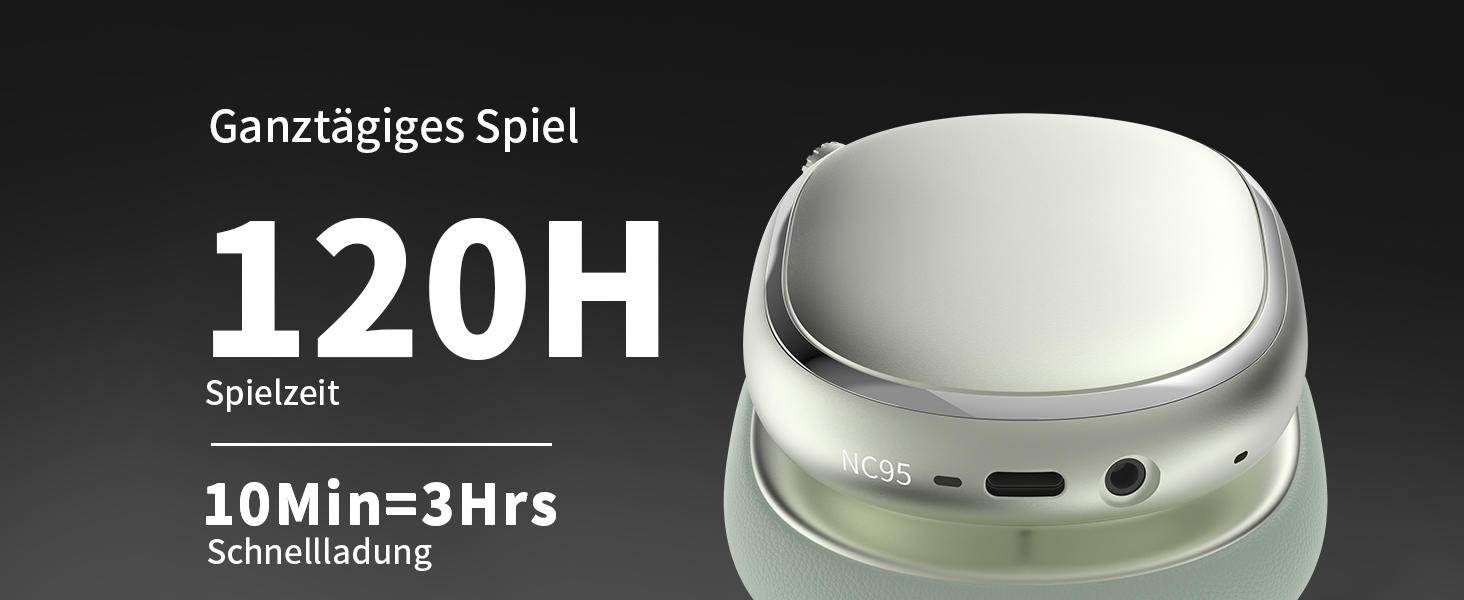 Навушники бездротові Bluetooth 6.0 NC95 з шумозаглушенням, поворотним регулятором, 120+ годин роботи, EQ налаштування через додаток, зелені для подорожей та спорту