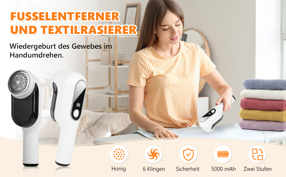 Електричний видалення ворсу HOTUT: 3 леза, LED-дисплей, 2 режими, для одягу, диванів, килимів