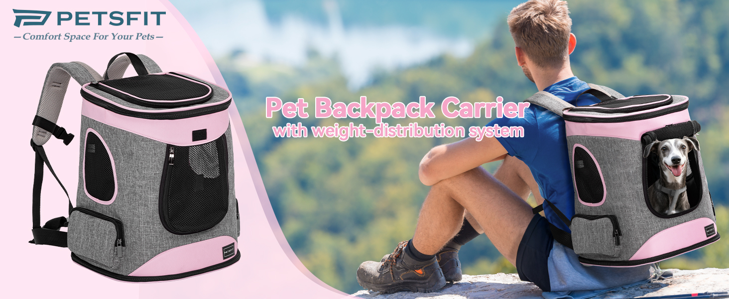 Рюкзак для кота та собаки Petsfit - зручний та дихаючий, для тварин до 5 кг (сірий та рожевий)