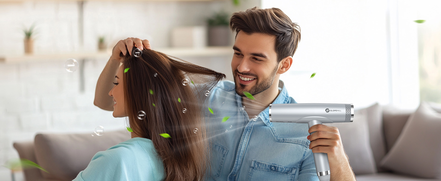 Іонізатор для волосся Slopehill, 110 000 обертів/хв, швидке сушіння, магнітний дифузор, тиха робота, біокераміка, для дому, подорожей, салону (світло-сірий)