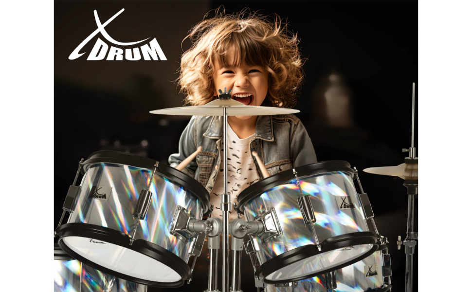 XDrum Junior Pro Kinder барабанний комплект Red - для дітей 5-9 років - з аксесуарами та навчальним посібником (Laser Silver, Single)