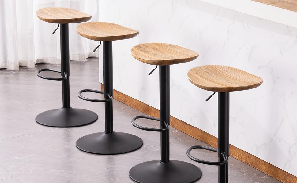 Kidol Adjustable Height Bar Stools 2-Pack - 360° Swivel, Round Wooden Seat, Metal Frame, for Kitchen/Bar/Living Room (Brown)