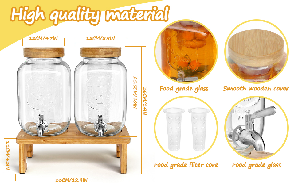 Скляний диспенсер для напоїв на підставці 2x4L з нержавіючою сталею, з краном для соків, води, домашніх напоїв, вечірок та свят