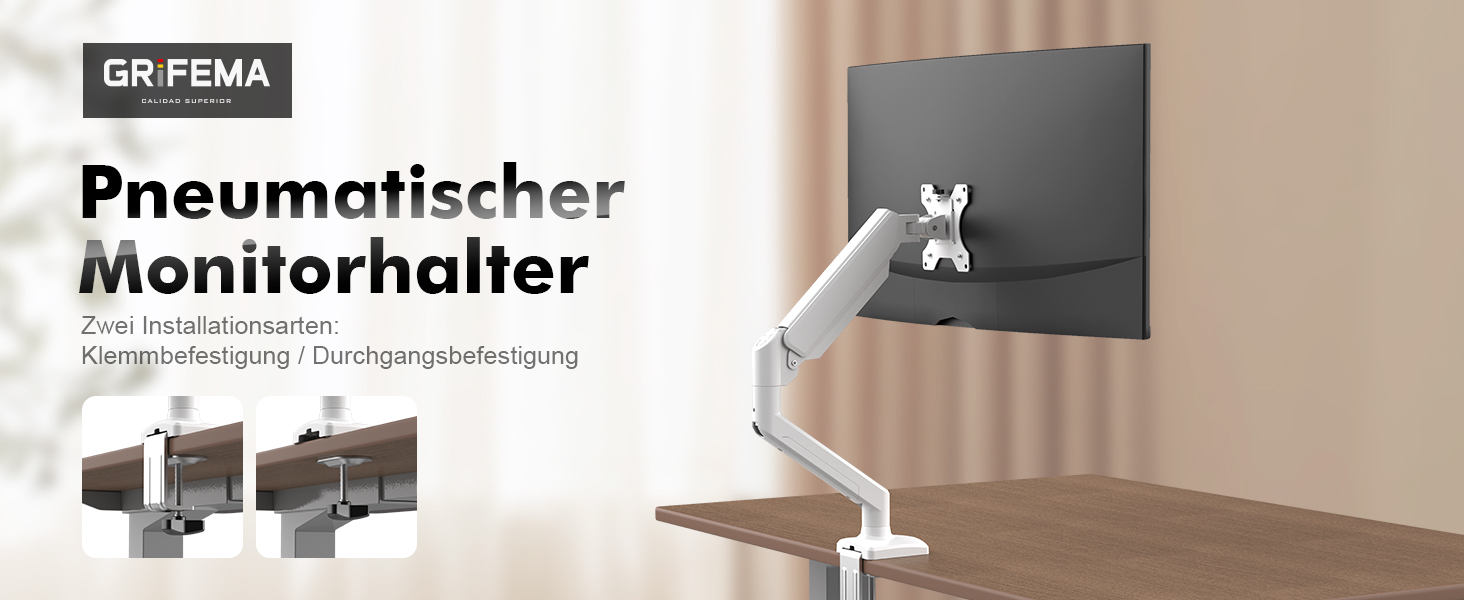 Кріплення для монітора GRIFEMA, 13-32 дюйми, регульоване, поворотне, до 9 кг, VESA 75x75/100x100, білий