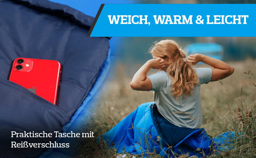 Mountrex 3-Season Sleeping Bag for Camping & Outdoor - Lightweight, Warm & Comfortable Sleeping Bag (205 x 75cm) - Adult, Unisex, Couplable Zipper - Blue
