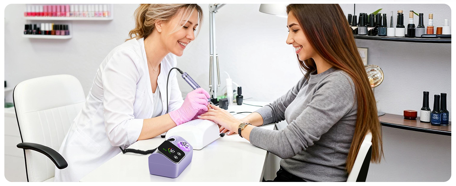 Електрична шліфувальна машинка для нігтів (нагельфрайзер) з LCD-дисплеєм, 45000 об/хв, професійний набір для манікюру та педикюру з мультифункціональною базою та сенсорним керуванням, фіолетовий