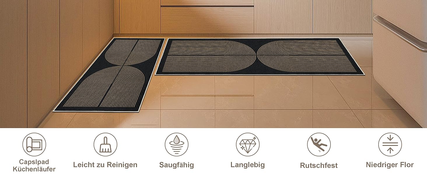 Килимок-лаунфер для підлоги 80x200 см з джуту, чорний/натуральний, для кухні, коридору, спальні, балкону