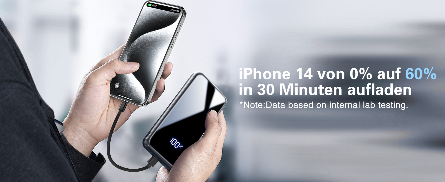 Портативний акумулятор Power Bank 26800mAh з LED дисплеєм, швидкою зарядкою 22.5W USB-C PD3.0 & QC4.0, чорний. Сумісний з iPhone 16 Pro Max, Galaxy S25 Edge/S24, планшетами