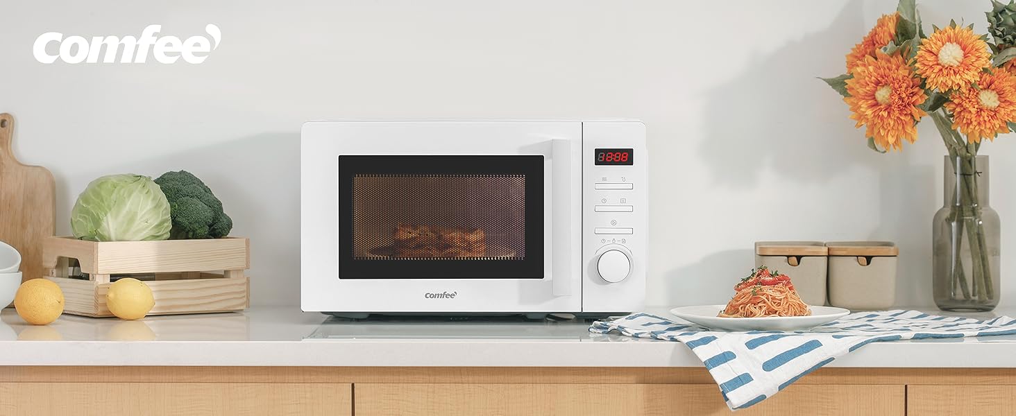 Мікрохвильова піч Comfee CMSN 20di біла: 20л, 700W, LED-дисплей, 8 меню, таймер, внутрішнє освітлення