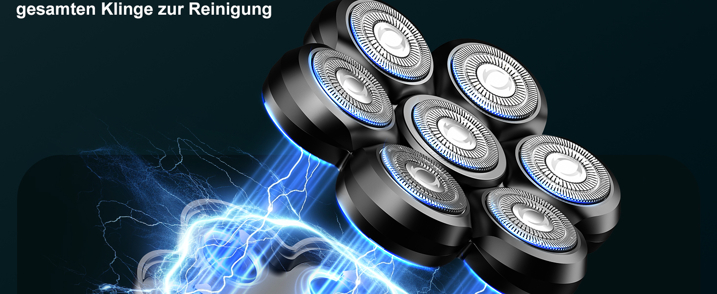 Машинка для гоління голови Glatzen Herren 7D, водонепроникна, для сухого та вологого гоління, з LED дисплеєм, Type-C, чорна