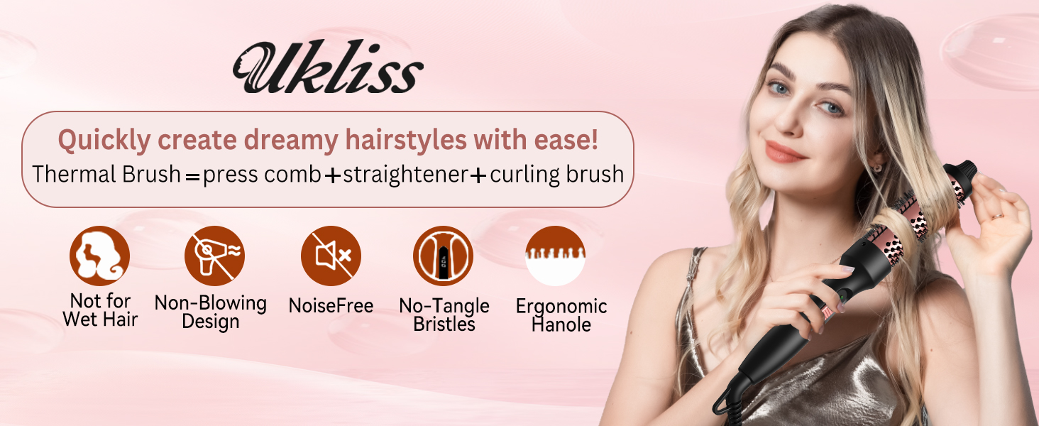 UKLISS Hairstyler 6 в 1: професійний стайлер для волосся з насадкою-фен, керлер, щітка для укладки, фен-щітка, фен, випрямляч | для локонів, об'єму, випрямлення та сушіння (перламутровий) (елегантний чорний)