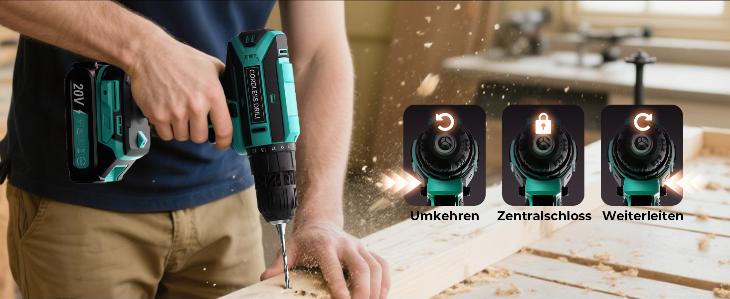 Акумуляторний шурупокрут-дрель 20V з 56 шт. насадок, 42Nm, LED-підсвічування, для дому та ремонту