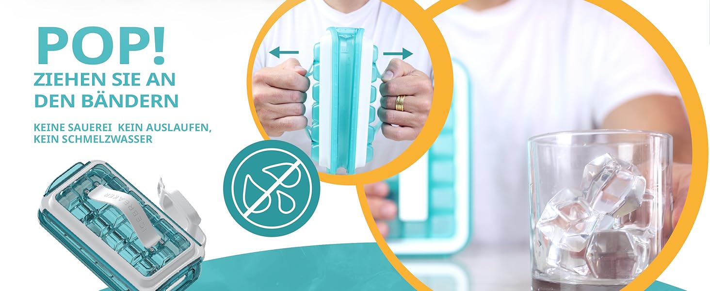 Гігієнічна силіконова форма для льоду ICEBREAKER POP 2.0 з кришкою та контейнером, 18 кубиків, 2 шт, колір Clear Water Blue