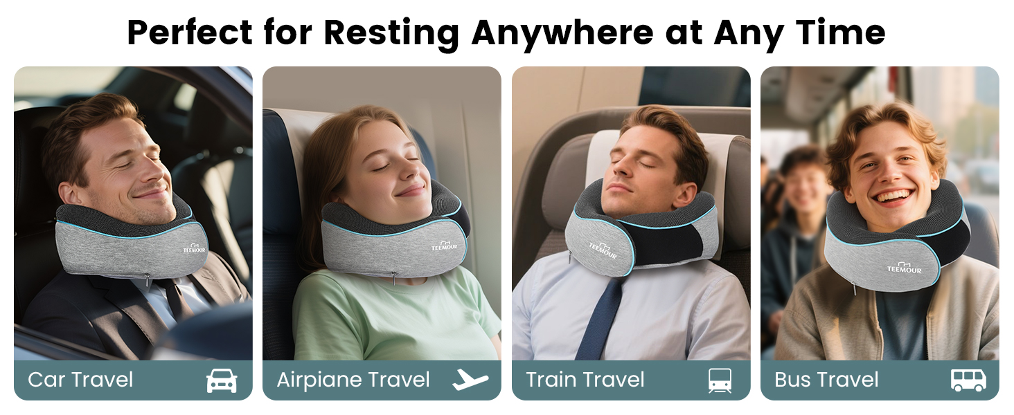 Подушка для шиї у літак Memory Foam з підтримкою 360°, набір для подорожей (очна маска, навушники, чохол), сіра