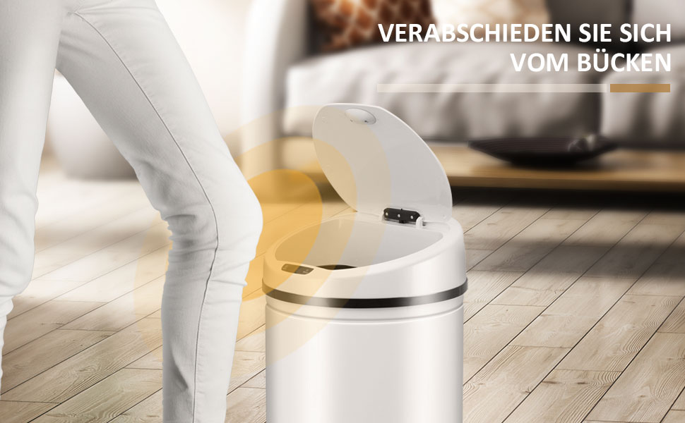 Сміттєве відро Ribelli з датчиком - автоматичне відкривання/закривання, Klemmring для пакетів, знімний кришка, LED-індикатор (30 л, білий/оптимальний для саду)