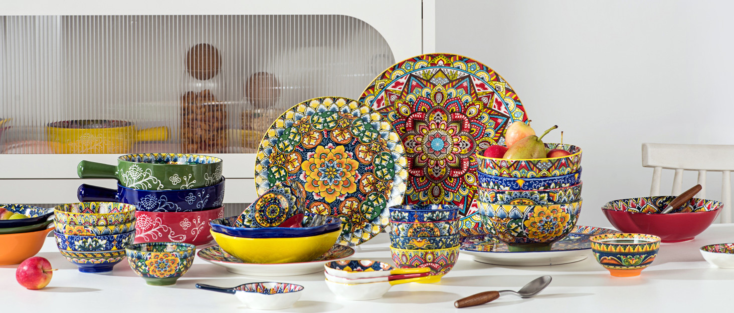 Набір супових тарілок Henten Home, 4 шт. - 360 мл, кераміка, для супу, десерту, морозива, богемний стиль