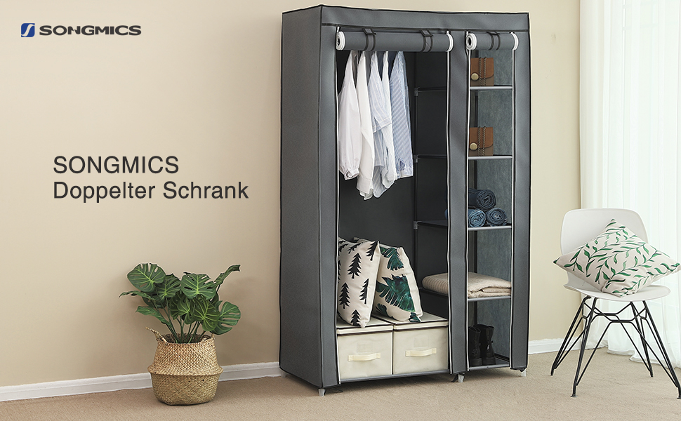 Тканинна шафа SONGMICS XL, складана, для одягу, з поперечиною, 110x175x45 см, сіра