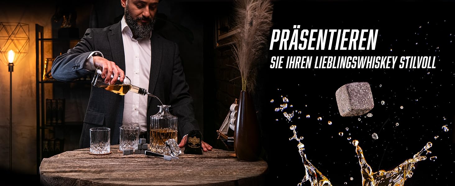 Набір віскі WHISISKEY: декантик 700 мл, 2 келихи, 8 каменів для охолодження. Ідеальний подарунок для чоловіка