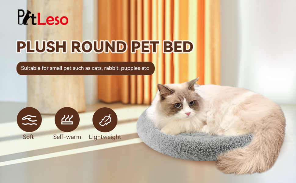Кругле ліжко для котів PETLESO: м'яке котяче гніздо, діаметр 35 см, розмір 8x35x8 см