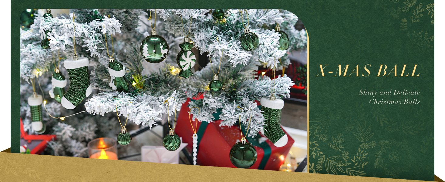 Набір ялинкових прикрас SOLEDI® 128 шт. Преміум якість, пластикові кулі білого кольору з зіркою, міцні та безпечні, набір прикрас з гачками, кольорові ялинкові кулі, багаторазовий декор на Різдво (зелений)