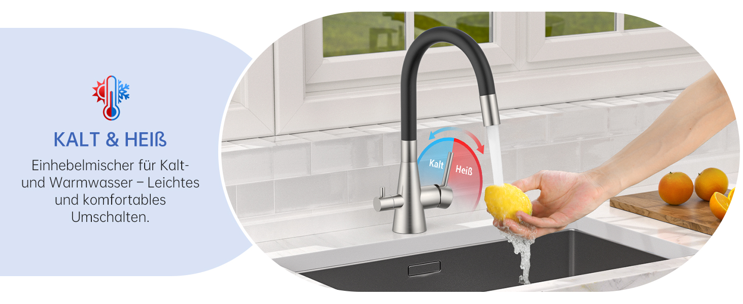 Кухонний змішувач Dayone з висувним виливом, нержавіюча сталь SUS304, високий тиск, 360° обертання, 2 функції, для кухні