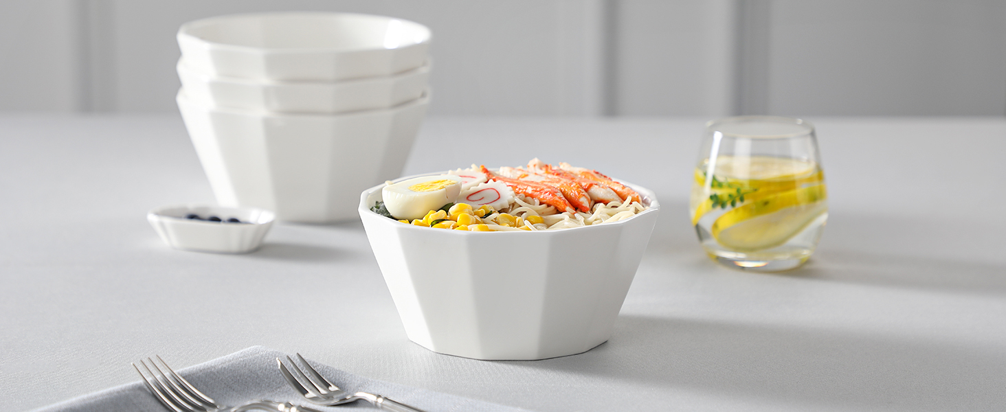 Набір мисок MALACASA Serie Regular (4 шт.) – 800 мл, 1020 мл, кераміка, для мюслі, супу, рамен (білий)