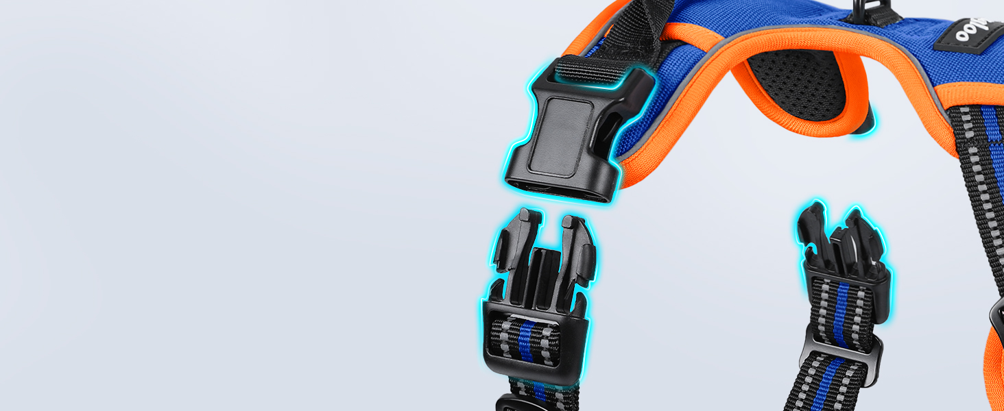 Шлейка для собак Eagloo великих порід, анти-тяга, з світловідбиваючими смугами, регульована, для Лабрадора, розмір L (XS, 1 шт., блакитний & оранжевий)