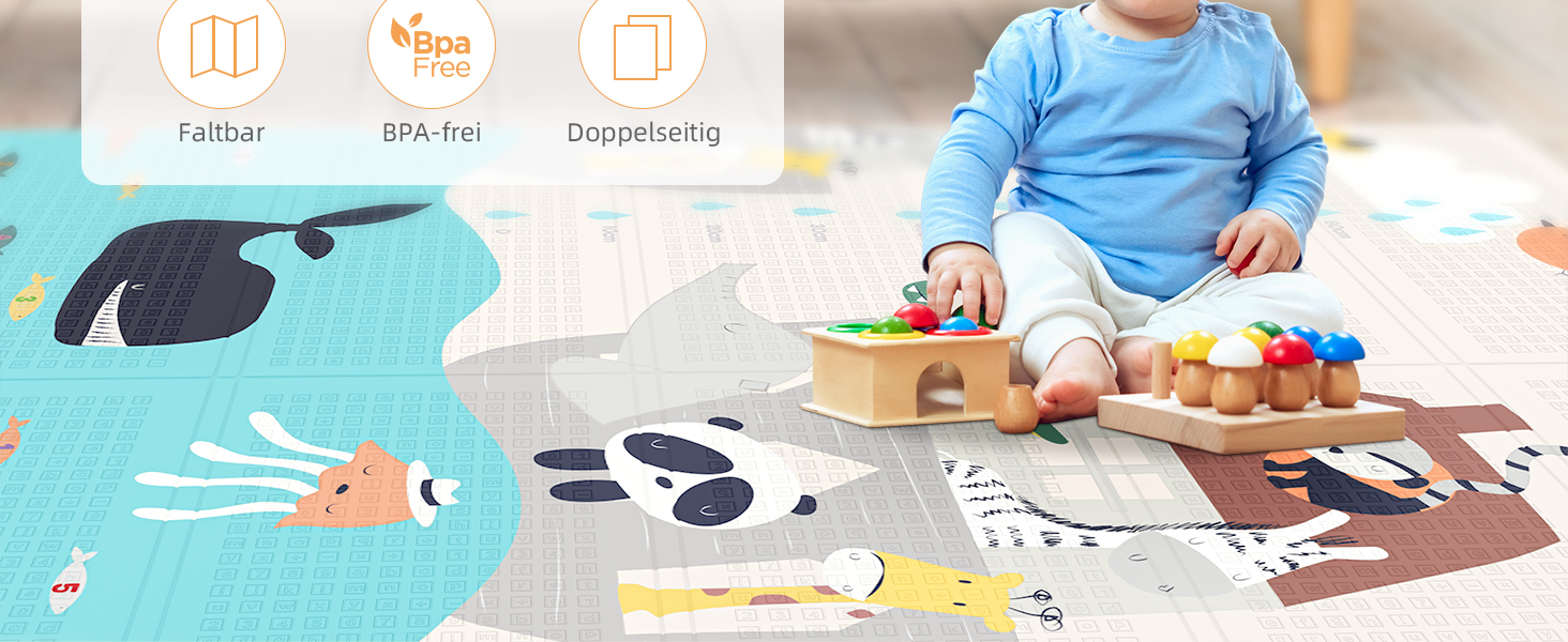 Дитячий килимок для повзання Dripex 150x180x1.5 см, двосторонній, водонепроникний, BPA-free, портативний, для малюків з народження