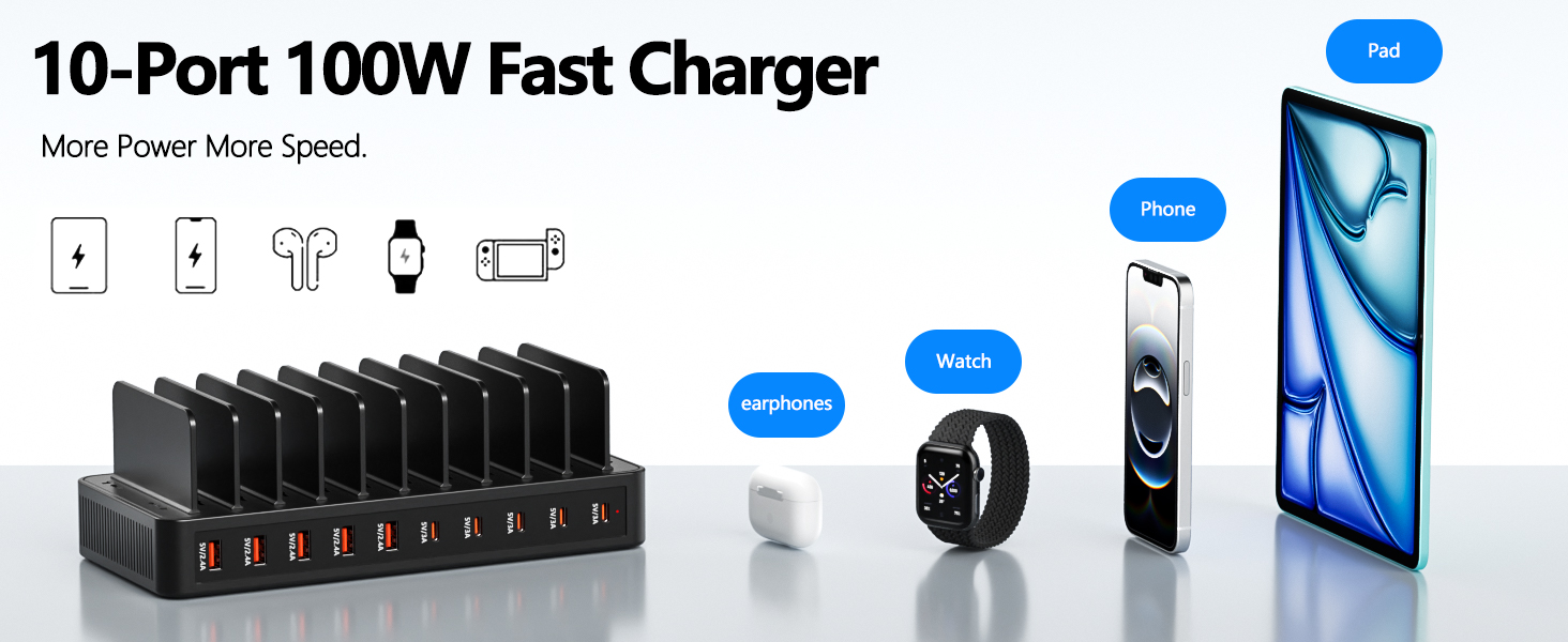 USB зарядний пристрій на 20 портів: Інтелектуальна станція для зарядки iPhone, Samsung, Google та інших пристроїв | Мережевий адаптер