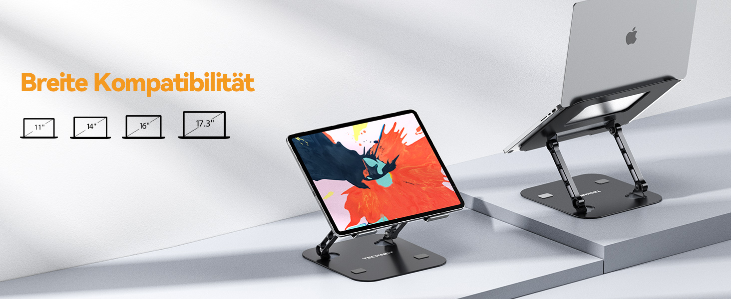 Підставка для ноутбука TECKNET, регульована по висоті, ергономічна, складна, портативна, з вентиляцією, сумісна з ноутбуками та планшетами 11-17.3 дюймів (чорна)