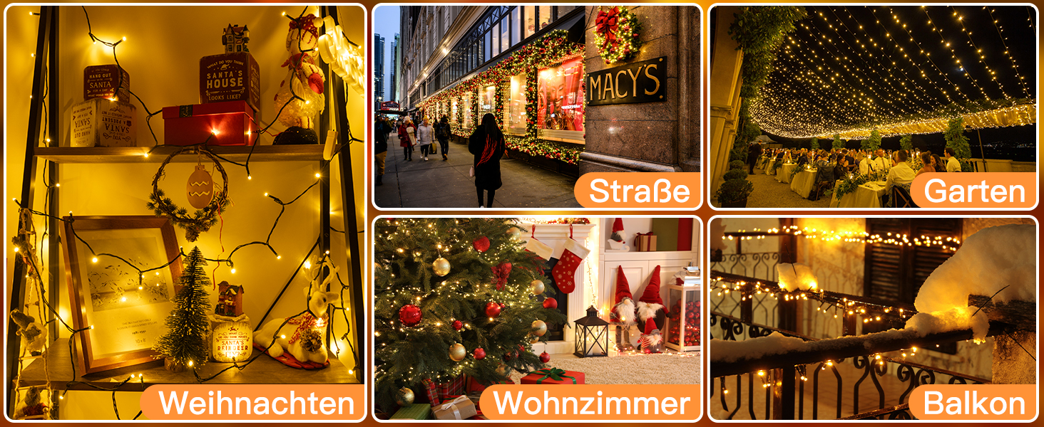 Ланцюжок прикрас Ollny з 150 LED, 15 м, тепле біле світло, IP44, для саду, вечірки, Нового року (зелений кабель)