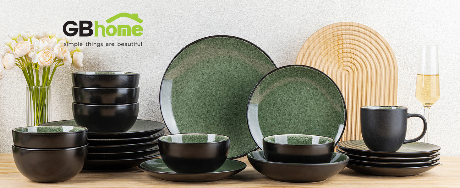 Набір посуду GBhome з реактивної глазурі для 6 осіб (18 предметів), ручна робота, кераміка, безпечний для мікрохвильовки та посудомийної машини, набір тарілок та мисок