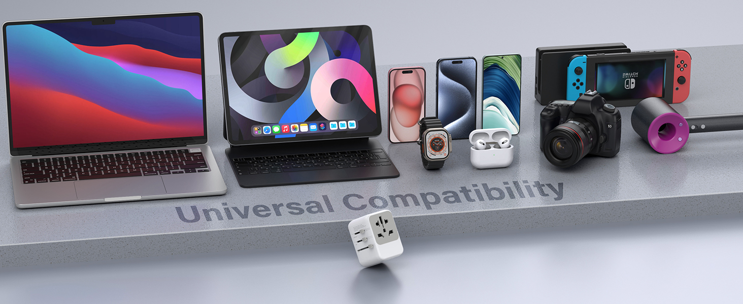 Зарядний пристрій USB C 65W, 3 порти, з кабелем 2м, для MacBook, iPhone, Switch, Galaxy, Tablet, Laptop