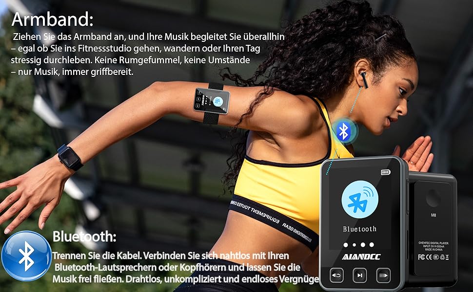 MP3-плеєр Bluetooth 5.3 зі спортивним кліпом та браслетом, 1.77