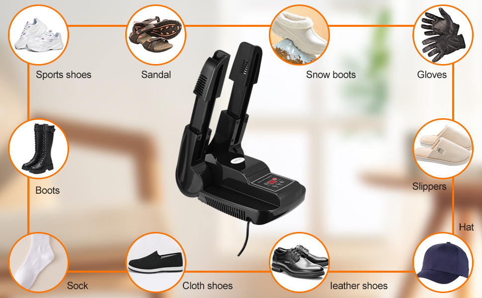 Електрична сушарка для взуття та рукавичок з таймером та антибактеріальною функцією, обігрівач для чобіт та шапок з регульованою довжиною