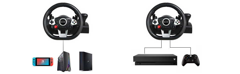 Руль для гонок VooFun з педалями, сумісний з PC, PS4, Switch, PS3, Xbox One/Xbox 360, 270°, програмовані кнопки, вібрація, чорний