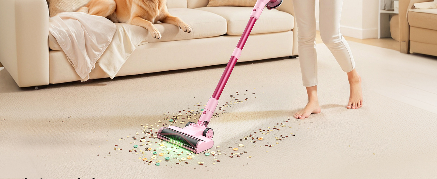 Бездротовий пилосос Dzaki 50000Pa з акумулятором, дисплеєм, функцією паркування та насадкою Anti-Tangle для килимів, твердих поверхонь, шерсті тварин та авто (помаранчево-рожевий)