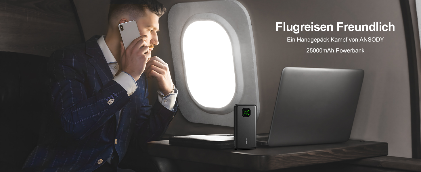 Power Bank 65W 25000mAh Klein Aber Stark для ноутбука та iPhone/iPad: портативний акумулятор з LED дисплеєм, USB-C, сірий