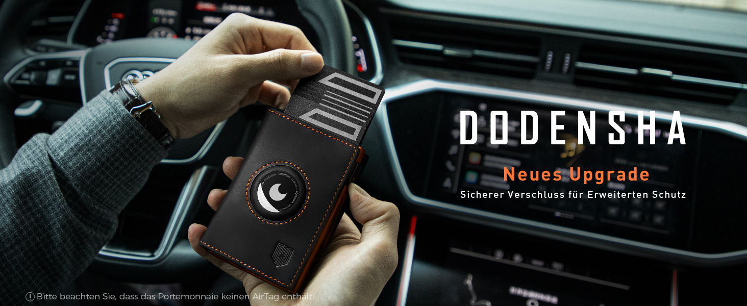 Портмоне DODENSHA® MagSnap для чоловіків з RFID захистом, відділенням для AirTag, картхолдером та відділенням для монет. Чорно-помаранчевий колір.