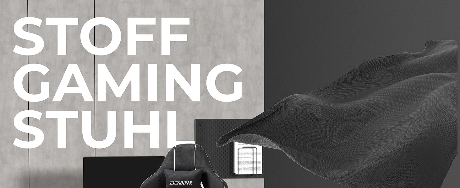 Ігровий крісло Dowinx з тканини, чорного кольору, з ергономічним дизайном та м'якими підлокітниками для комфортного тривалого сидіння