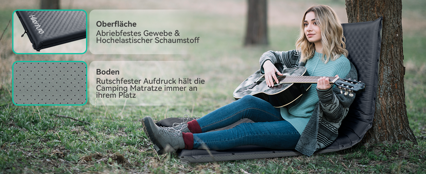 Каремат HIKENTURE самонадувний, 10 см товщини, для кемпінгу, туризму та подорожей, сірий