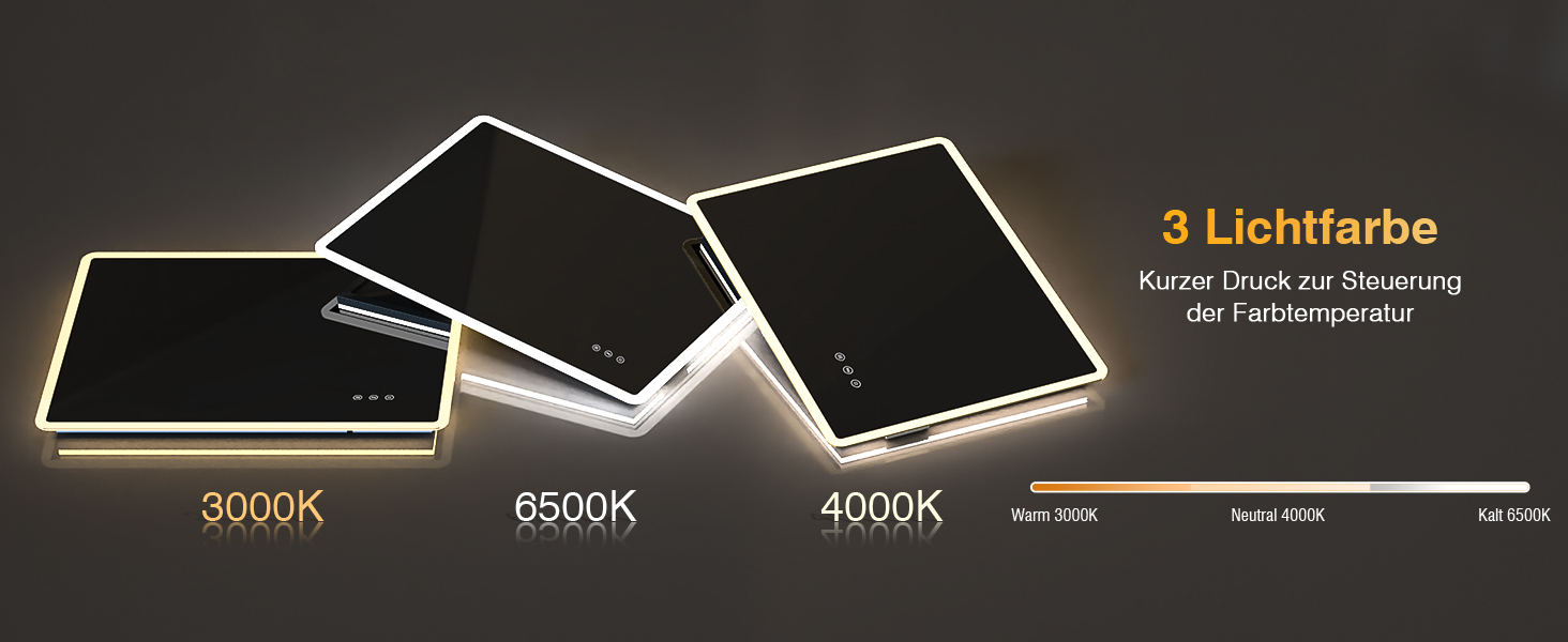 Дзеркало для ванної кімнати з підсвічуванням 80 x 60 см, 3 кольори, регульована яскравість, антизапар, 3x збільшення, розетка для бритви, IP44, для горизонтального/вертикального монтажу