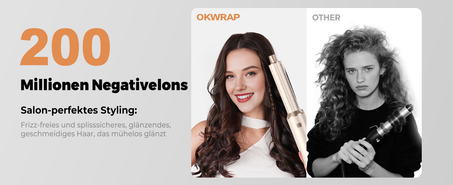 OKWRAP Haarstyler 5-в-1: Airbrush, фен, плойка, браш для волосся. Набір для укладки, випрямлення, створення об'єму та локонів. Золотий/Срібний колір