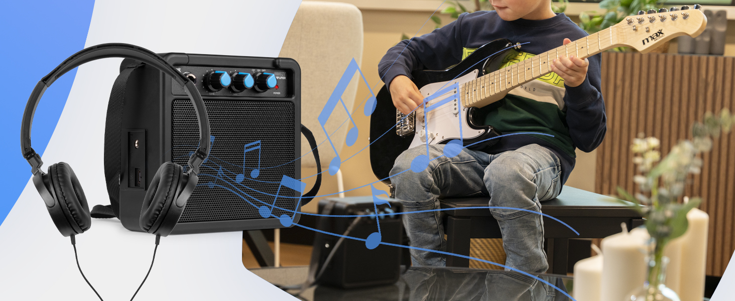 Електрогітара Max GigKit 4/4: Комплект з підсилювачем, аксесуарами та чохлом (Чорний, для дітей)