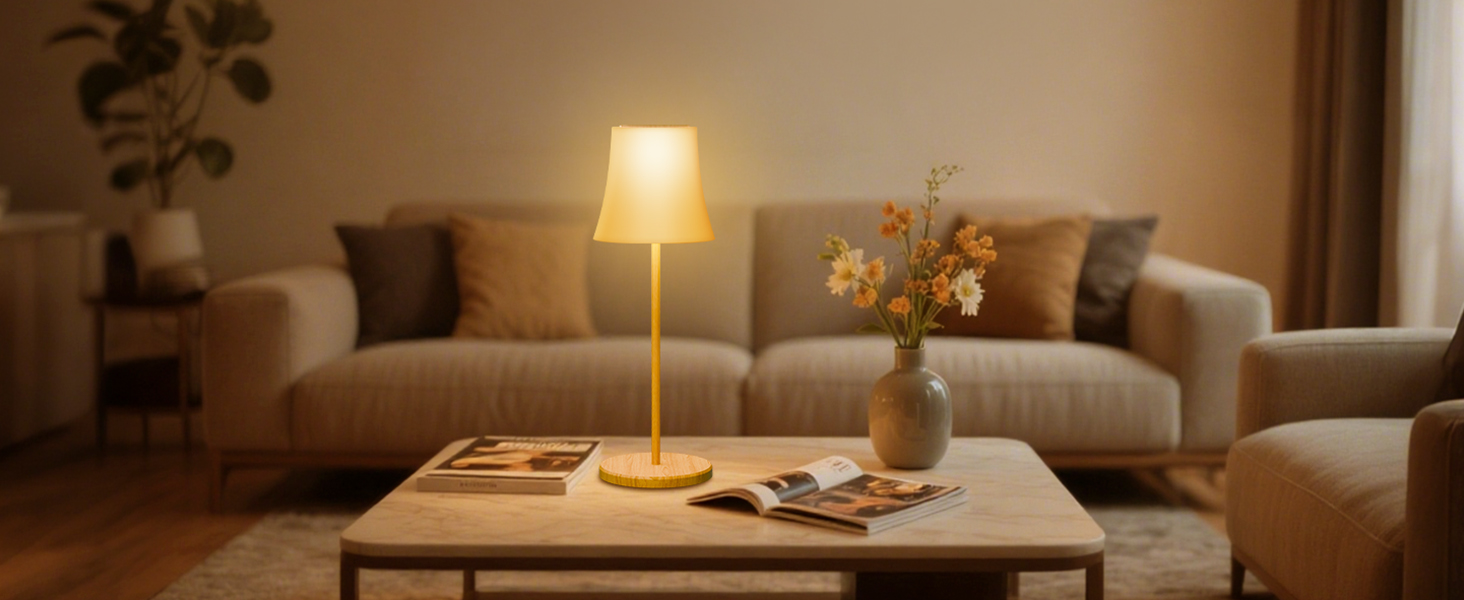 LED-лампа настільна Suright бездротова, акумуляторна з 3 кольоровими режимами та RGB, плавне регулювання яскравості, сенсорне керування, IP54 вологостійка для саду, кемпінгу, вечірки, спальні, кафе, з імітацією текстури дерева